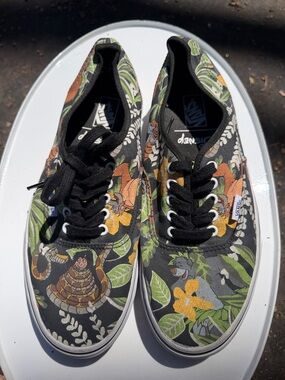 Vans Black Canvas Jungle Floral Low-Top Sneakers with Green & Orange Accents